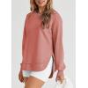 imageEVALESS Sweatshirt for Women Crewneck Long Sleeve Side Split Tops Casual Solid Color Loose Pullover Shirts 2025 ClothesRed
