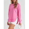 imageEVALESS Sweatshirt for Women Crewneck Long Sleeve Side Split Tops Casual Solid Color Loose Pullover Shirts 2025 ClothesRose
