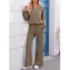 imageEVALESS Two Piece Sets for Women V Neck Long Sleeve Sweatshirts and Wide Leg Pants Sweatsuits Matching Sets Women ClothingCoffee