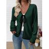 imageEVALESS Womens Cardigan Sweaters Trendy V Neck Long Sleeve Open Front Bow Tie Knit Chunky Lightweight Fall OuterwearGreen