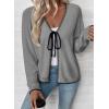 imageEVALESS Womens Cardigan Sweaters Trendy V Neck Long Sleeve Open Front Bow Tie Knit Chunky Lightweight Fall OuterwearGrey