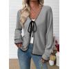 imageEVALESS Womens Cardigan Sweaters Trendy V Neck Long Sleeve Open Front Bow Tie Knit Chunky Lightweight Fall OuterwearGrey