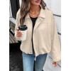 imageEVALESS Womens Faux Suede Bomber Jackets Long Sleeve Fall Coats Zip Up Cropped Jacket Trendy Winter Warm OuterwearBeige
