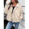 imageEVALESS Womens Faux Suede Bomber Jackets Long Sleeve Fall Coats Zip Up Cropped Jacket Trendy Winter Warm OuterwearBeige