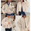 imageEVALESS Womens Faux Suede Bomber Jackets Long Sleeve Fall Coats Zip Up Cropped Jacket Trendy Winter Warm OuterwearBeige