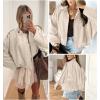 imageEVALESS Womens Faux Suede Bomber Jackets Long Sleeve Fall Coats Zip Up Cropped Jacket Trendy Winter Warm OuterwearBeige