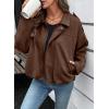 imageEVALESS Womens Faux Suede Bomber Jackets Long Sleeve Fall Coats Zip Up Cropped Jacket Trendy Winter Warm OuterwearChicory Coffee