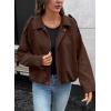 imageEVALESS Womens Faux Suede Bomber Jackets Long Sleeve Fall Coats Zip Up Cropped Jacket Trendy Winter Warm OuterwearChicory Coffee
