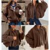 imageEVALESS Womens Faux Suede Bomber Jackets Long Sleeve Fall Coats Zip Up Cropped Jacket Trendy Winter Warm OuterwearChicory Coffee