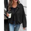 imageEVALESS Womens Faux Suede Bomber Jackets Long Sleeve Fall Coats Zip Up Cropped Jacket Trendy Winter Warm OuterwearColor Black