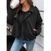 imageEVALESS Womens Faux Suede Bomber Jackets Long Sleeve Fall Coats Zip Up Cropped Jacket Trendy Winter Warm OuterwearColor Black