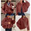 imageEVALESS Womens Faux Suede Bomber Jackets Long Sleeve Fall Coats Zip Up Cropped Jacket Trendy Winter Warm OuterwearRed Sandalwood
