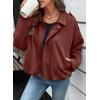 imageEVALESS Womens Faux Suede Bomber Jackets Long Sleeve Fall Coats Zip Up Cropped Jacket Trendy Winter Warm OuterwearRed Sandalwood