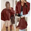 imageEVALESS Womens Faux Suede Bomber Jackets Long Sleeve Fall Coats Zip Up Cropped Jacket Trendy Winter Warm OuterwearRed Sandalwood