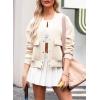 imageEVALESS Womens Jacket 2025 Fall Winter Long Sleeve Stand Collar Shacket with Side Pocket Lightweight CoatBeige
