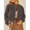 imageEVALESS Womens Jacket 2025 Fall Winter Long Sleeve Stand Collar Shacket with Side Pocket Lightweight CoatBrown