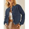 imageEVALESS Womens Jacket 2025 Fall Winter Long Sleeve Stand Collar Shacket with Side Pocket Lightweight CoatDark Blue
