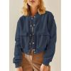 imageEVALESS Womens Jacket 2025 Fall Winter Long Sleeve Stand Collar Shacket with Side Pocket Lightweight CoatDark Blue