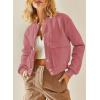 imageEVALESS Womens Jacket 2025 Fall Winter Long Sleeve Stand Collar Shacket with Side Pocket Lightweight CoatRose