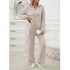 imageEVALESS Womens Pajama Sets Long Sleeve Sleepwear Matching Drawstring Elastic Pj Pants Ribbed Knit 2 Piece Lounge SetApricot