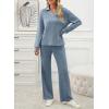 imageEVALESS Womens Pajama Sets Long Sleeve Sleepwear Matching Drawstring Elastic Pj Pants Ribbed Knit 2 Piece Lounge SetBeau Blue