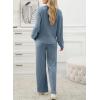 imageEVALESS Womens Pajama Sets Long Sleeve Sleepwear Matching Drawstring Elastic Pj Pants Ribbed Knit 2 Piece Lounge SetBeau Blue
