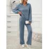 imageEVALESS Womens Pajama Sets Long Sleeve Sleepwear Matching Drawstring Elastic Pj Pants Ribbed Knit 2 Piece Lounge SetBeau Blue