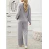 imageEVALESS Womens Pajama Sets Long Sleeve Sleepwear Matching Drawstring Elastic Pj Pants Ribbed Knit 2 Piece Lounge SetGrey
