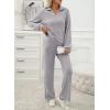 imageEVALESS Womens Pajama Sets Long Sleeve Sleepwear Matching Drawstring Elastic Pj Pants Ribbed Knit 2 Piece Lounge SetGrey