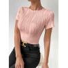imageEVALESS Womens Short Sleeve Textured Tops Crewneck Knit Solid Loose Casual Basic T Shirts Tee BlousesB Pink
