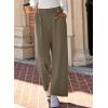 imageEVALESS Womens Wide Leg Work Pants Straight Elastic High Waisted Double Button Trousers Business Casual Pants with PocketsLight Khaki