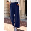imageEVALESS Womens Wide Leg Work Pants Straight Elastic High Waisted Double Button Trousers Business Casual Pants with PocketsNavy Blue