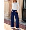 imageEVALESS Womens Wide Leg Work Pants Straight Elastic High Waisted Double Button Trousers Business Casual Pants with PocketsNavy Blue