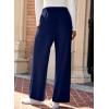 imageEVALESS Womens Wide Leg Work Pants Straight Elastic High Waisted Double Button Trousers Business Casual Pants with PocketsNavy Blue