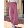 imageEVALESS Womens Wide Leg Work Pants Straight Elastic High Waisted Double Button Trousers Business Casual Pants with PocketsRose Pink