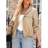 imageEVALESS Womens Zip Up Jacket Roll Tab Sleeve Flap Pocket Drawstring Hem Utility Lightweight Cropped JacketsBeige