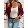 imageEVALESS Womens Zip Up Jacket Roll Tab Sleeve Flap Pocket Drawstring Hem Utility Lightweight Cropped JacketsBurgundy