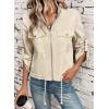 imageEVALESS Womens Zip Up Jacket Roll Tab Sleeve Flap Pocket Drawstring Hem Utility Lightweight Cropped JacketsCream