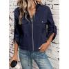 imageEVALESS Womens Zip Up Jacket Roll Tab Sleeve Flap Pocket Drawstring Hem Utility Lightweight Cropped JacketsNavy Blue