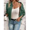 imageEVALESS Womens Zip Up Jacket Roll Tab Sleeve Flap Pocket Drawstring Hem Utility Lightweight Cropped JacketsSea Green