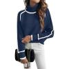 imageEVALESS Fall Sweaters for Women Trendy 2025 Cute Cozy Turtleneck Long Sleeve Colorblock Knitted Pullover TopsNavy Blue