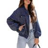 imageEVALESS Fashion Jacket for Women 2024 Fall Winter Trendy Button Short Shacket Long Sleeve Plaid Cropped JacketsNavy Blue