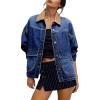 imageEVALESS Jean Jacket Women Trendy Color Block Denim Jacket Oversized Long Sleeve Button Down Barn Jackets Shacket CoatSail Blue