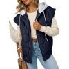 imageEVALESS Puffer Vest Women Cropped Hooded Zip Up Quilted Sleeveless Jackets 2025 Fall Lightweight Coat with PocketsNavy Blue