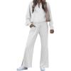 imageEVALESS Two Piece Sets for Women V Neck Long Sleeve Sweatshirts and Wide Leg Pants Sweatsuits Matching Sets Women ClothingWhite