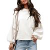 imageEVALESS Womens 2024 Lantern Long Sleeve Crewneck Sweater Casual Solid Color Ribbed Hem Knitwear Pullover Cropped TopsWhite