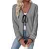 imageEVALESS Womens Cardigan Sweaters Trendy V Neck Long Sleeve Open Front Bow Tie Knit Chunky Lightweight Fall OuterwearGrey