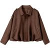 imageEVALESS Womens Faux Suede Bomber Jackets Long Sleeve Fall Coats Zip Up Cropped Jacket Trendy Winter Warm OuterwearChicory Coffee