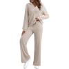 imageEVALESS Womens Pajama Sets Long Sleeve Sleepwear Matching Drawstring Elastic Pj Pants Ribbed Knit 2 Piece Lounge SetApricot