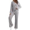 imageEVALESS Womens Pajama Sets Long Sleeve Sleepwear Matching Drawstring Elastic Pj Pants Ribbed Knit 2 Piece Lounge SetGrey